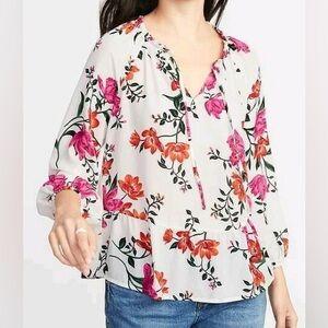 EUC Old Navy Women's Ruffled Tie-Neck Floral Print Georgette Blouse